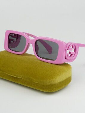 NEW Gucci GG1325S 006 Pink Grey Rectangle Unisex Sunglasses GG 1325S
